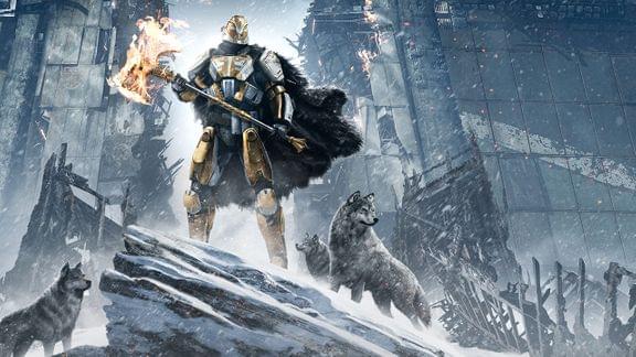 Key art of a Guardian with wolves from <i>Destiny: Rise of Iron</i>)