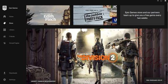 Screenshot of Epic Games Store featuring Ubisoft's The Division 2