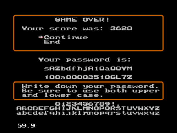 Screenshot of the password entry screen in Spiritual Warfare for Sega Genesis