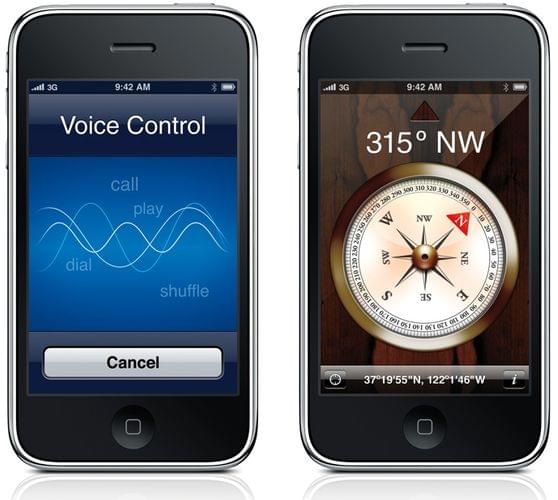 Image of iPhone 3GS's Voice Control and compass apps