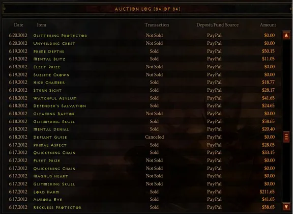 Screenshot of Diablo 3's Real-money Auction House