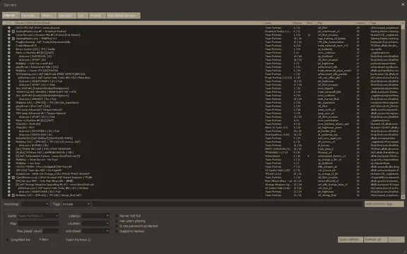 Screenshot of Team Fortress 2 server browser